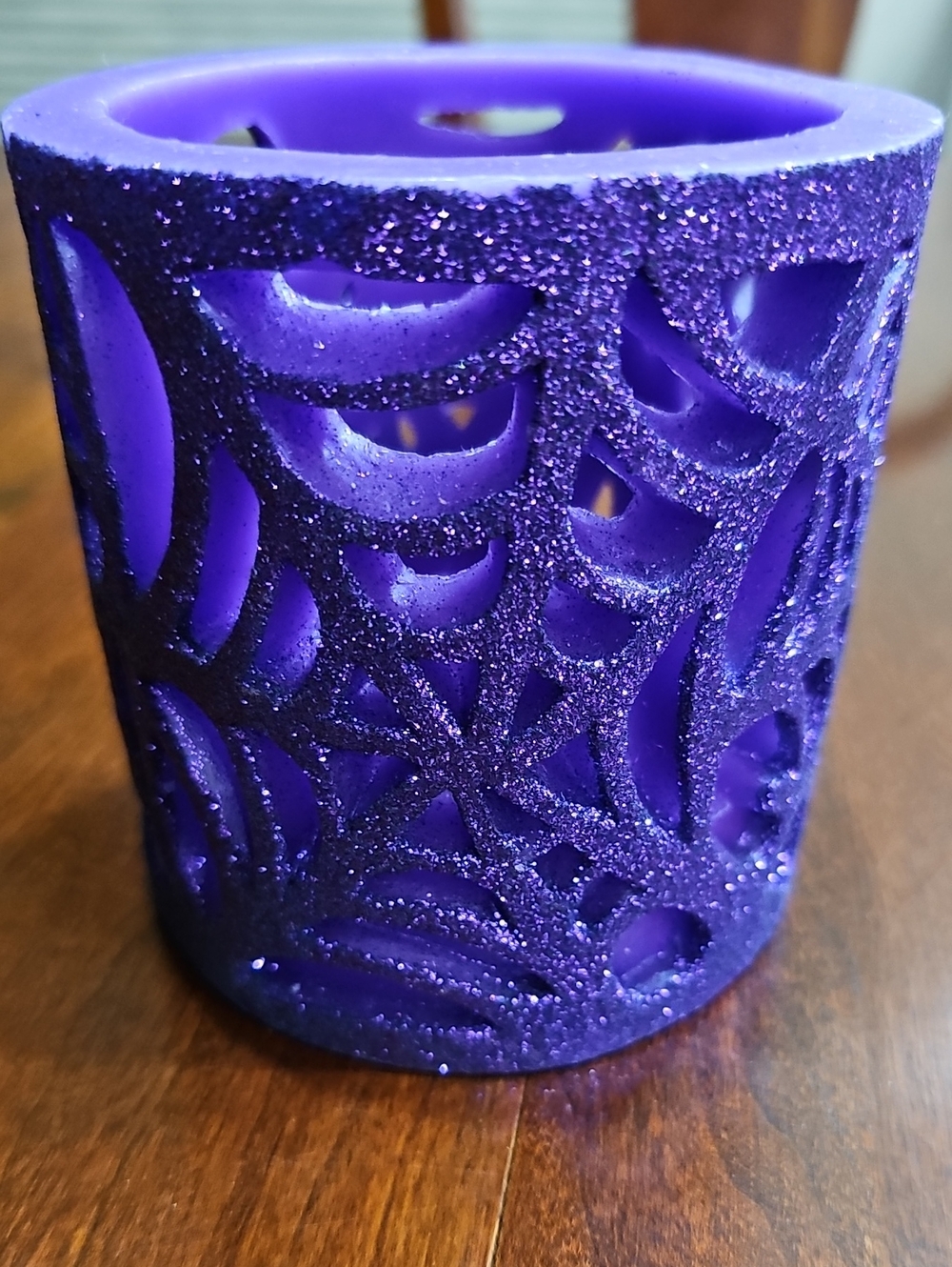 Purple Glitter Spider Cutout Decorative Candle